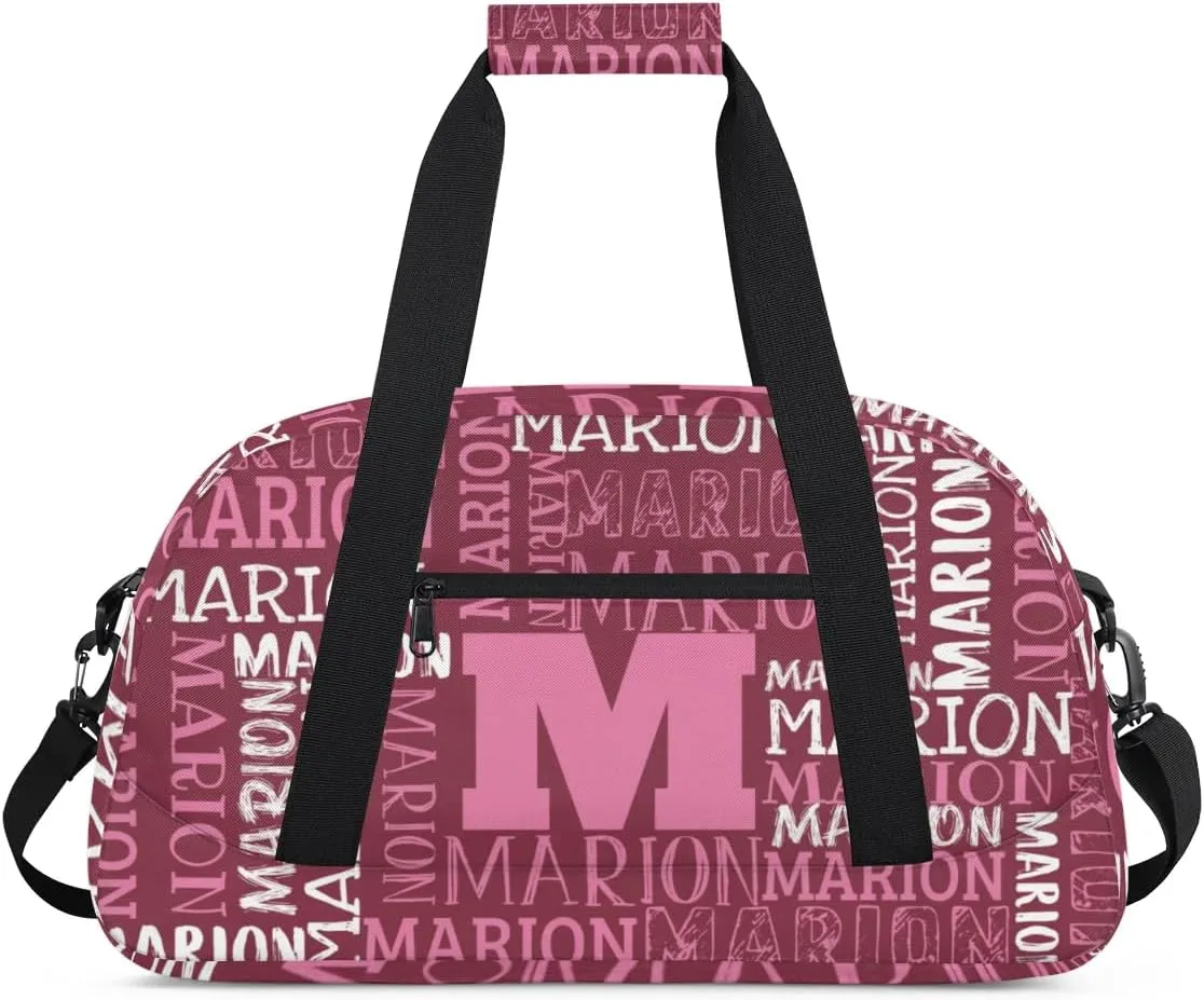 Personalized Sport Gym Bag Duffel Bag for Boys Girls, Custom Name Dance Bag Weekender Bags Travel Duffel Bag Tote Bag for Kids Pink White