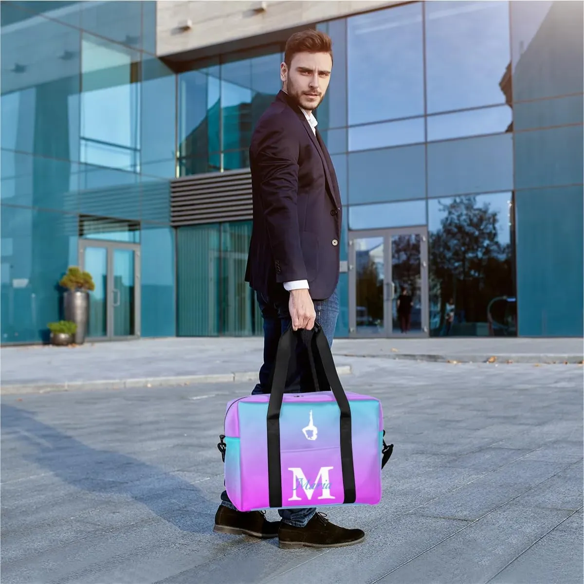 Personalized Travel Duffel Bag with Name - Custom Letter Oxford Cloth Yoga Gym Bag ，Sport Bag Weekender Overnight Bag for Traveling for Women Men Gift for Festival
