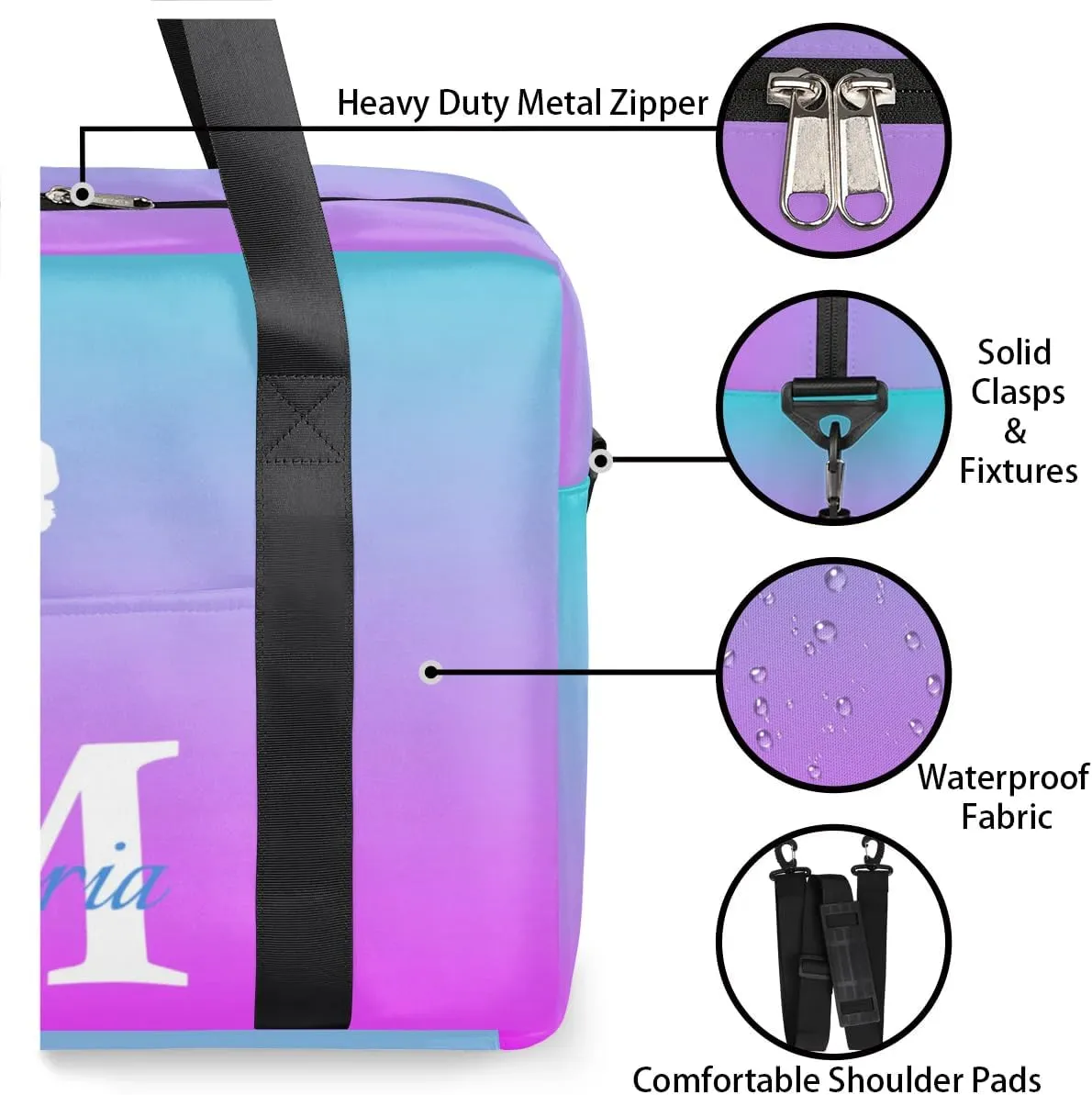 Personalized Travel Duffel Bag with Name - Custom Letter Oxford Cloth Yoga Gym Bag ，Sport Bag Weekender Overnight Bag for Traveling for Women Men Gift for Festival