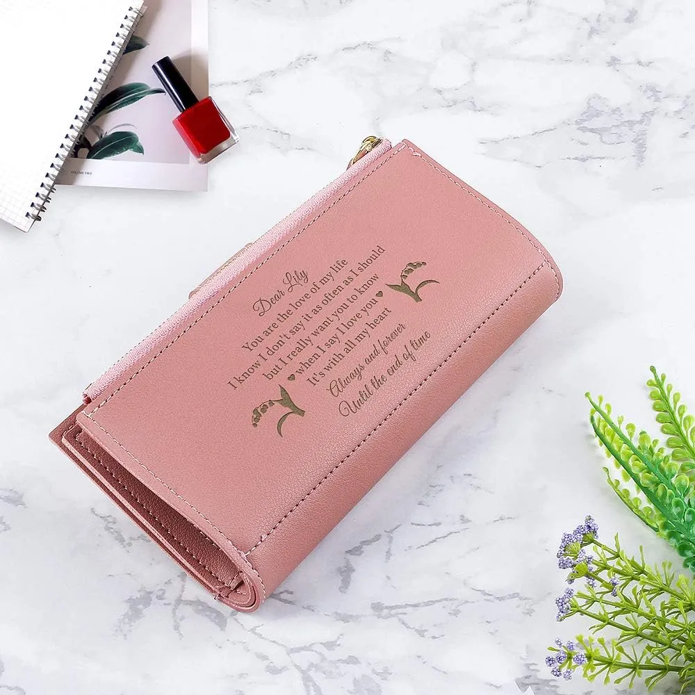 Personalized Wallets for women Engraved Leather Wallet Credit Card Clutch Long Wallet for Mom, Wife, Friends, Sister, Daughter at Birthday, Anniversary, Mother's Day, Thanksgiving, Christmas