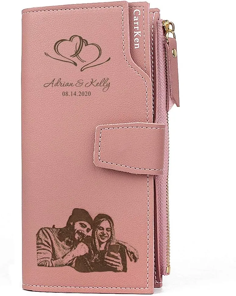 Personalized Wallets for women Engraved Leather Wallet Credit Card Clutch Long Wallet for Mom, Wife, Friends, Sister, Daughter at Birthday, Anniversary, Mother's Day, Thanksgiving, Christmas