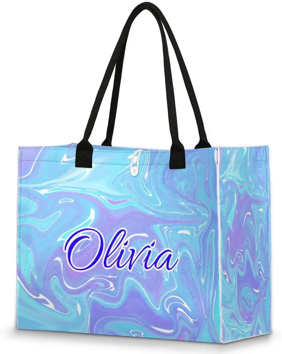 Personalized Women Casual Tote Bag Name, Customized Large Capacity Beach Shoulder Shopping Bag for Travel Daily Work