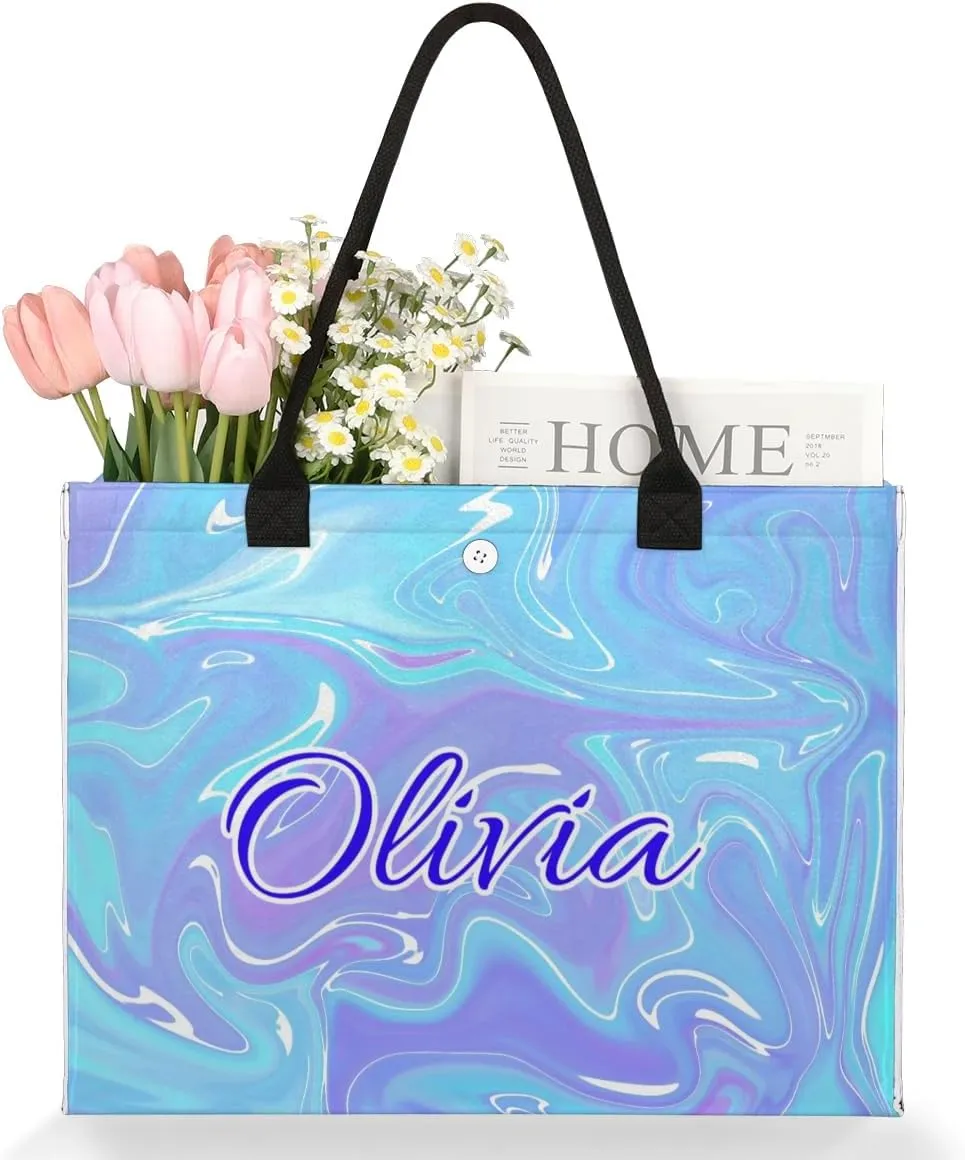 Personalized Women Casual Tote Bag Name, Customized Large Capacity Beach Shoulder Shopping Bag for Travel Daily Work
