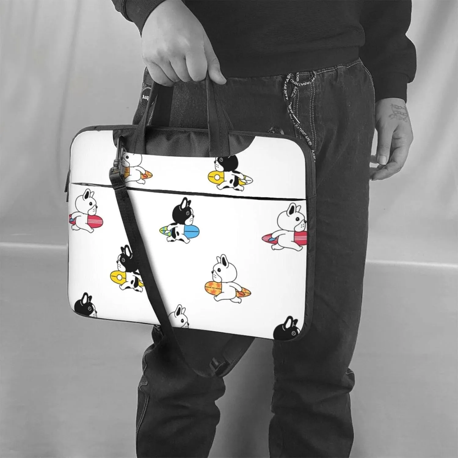 Pet French Bulldog Laptop Bag Classic Slim Briefcase Messenger Bag, Spacious, Ergonomic