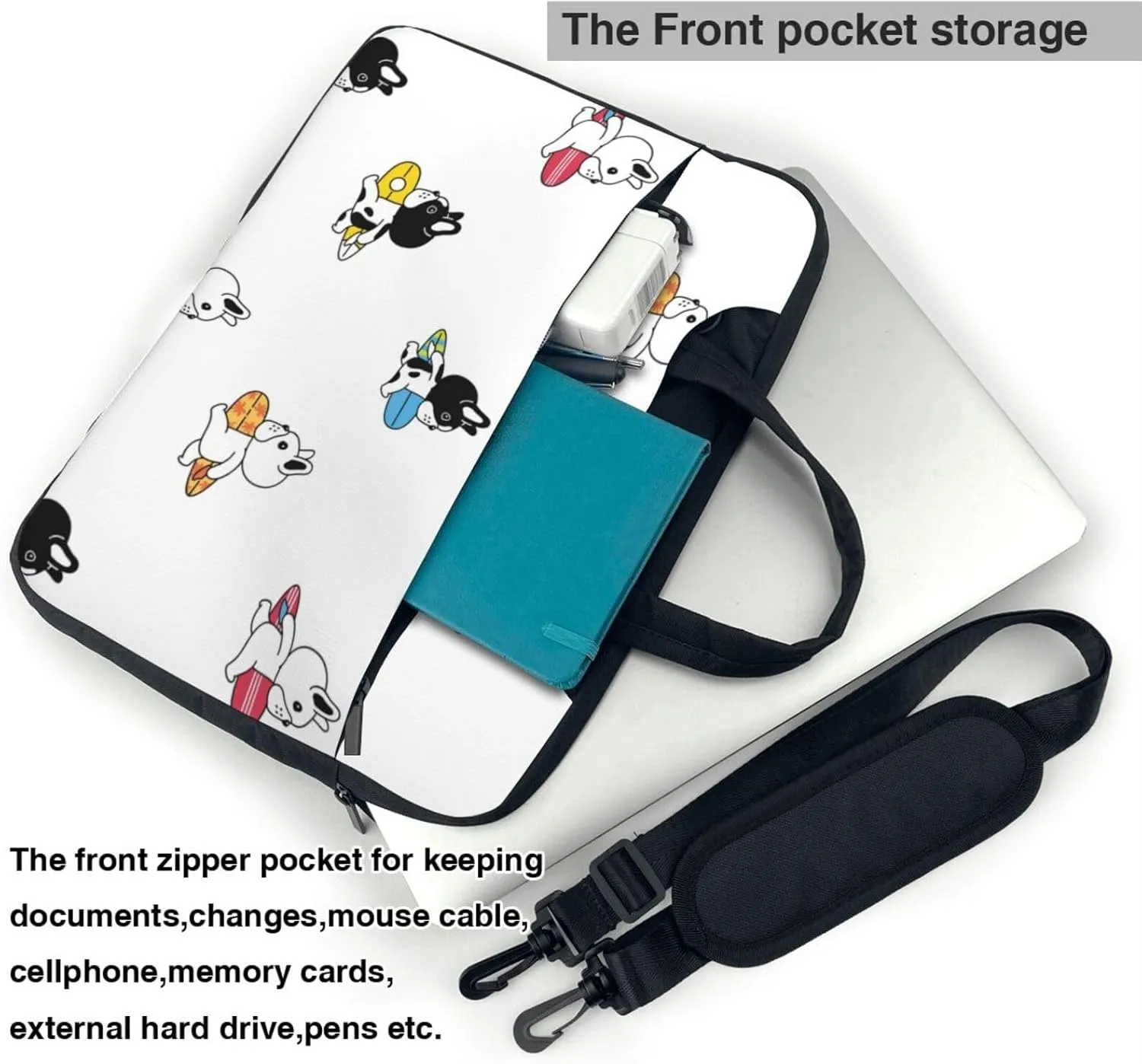 Pet French Bulldog Laptop Bag Classic Slim Briefcase Messenger Bag, Spacious, Ergonomic