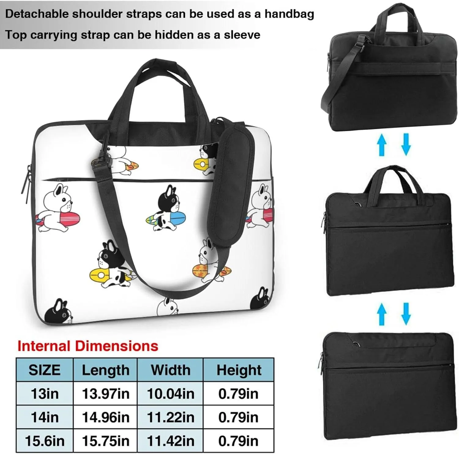 Pet French Bulldog Laptop Bag Classic Slim Briefcase Messenger Bag, Spacious, Ergonomic
