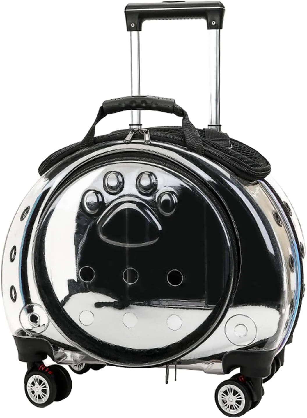 Pet Trolley Case with Ventilation Holes, Pet Carrier,Pet Rolling Carrier,Clear Window Pet Trolley Case,Pet Strollers for Small Dogs,Cat Carrier with Silent Wheels Telescopic for Travel Black