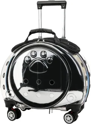 Pet Trolley Case with Ventilation Holes, Pet Carrier,Pet Rolling Carrier,Clear Window Pet Trolley Case,Pet Strollers for Small Dogs,Cat Carrier with Silent Wheels Telescopic for Travel Black