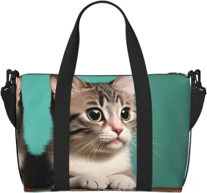 Phayah A Curious Cat Travel Duffel Bag,Sports Tote Gym Bag,Shoulder Weekender Overnight Bag For Women