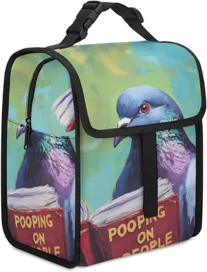 Pigeons Reading Pooping On People Insulated Lunch Cooler Bag Waterproof Lunch Box for Work Picnic Or Travel