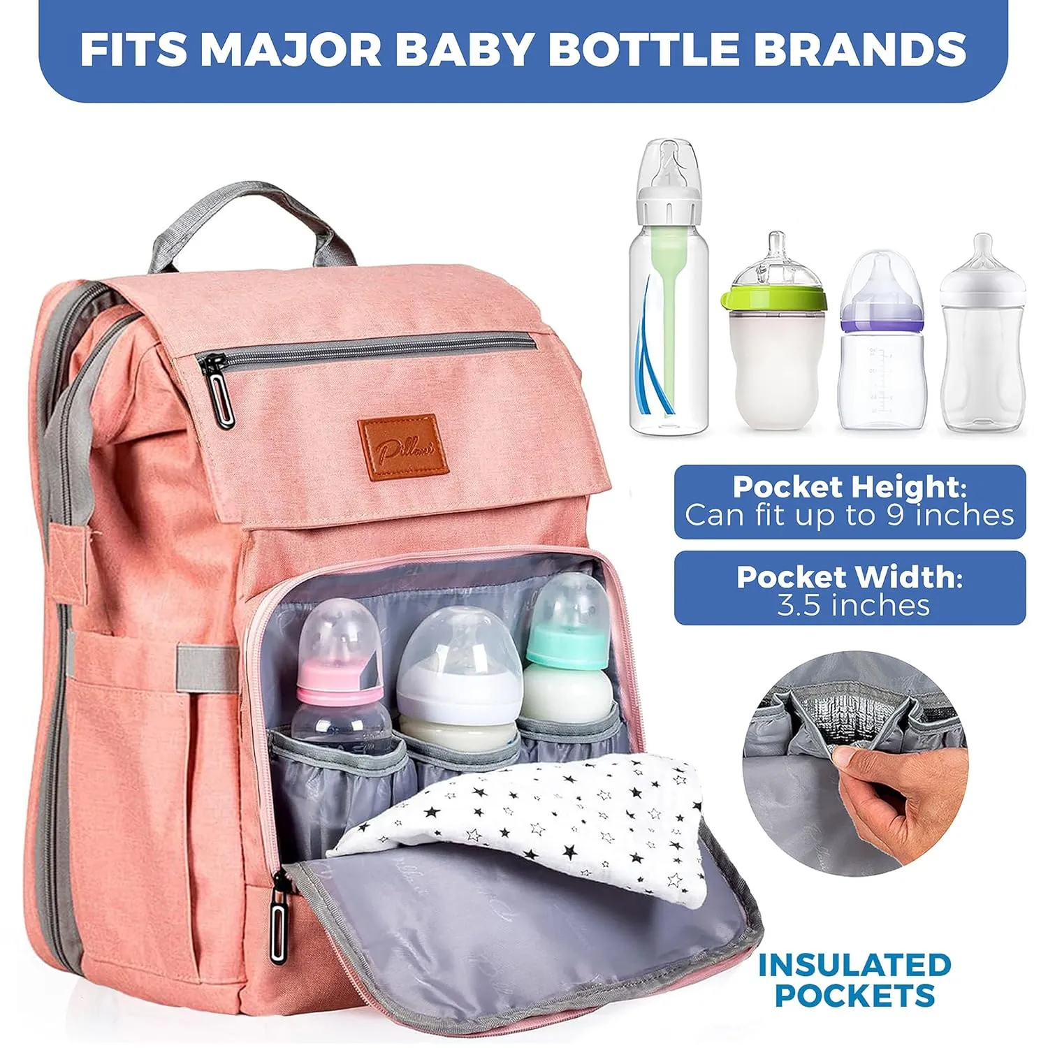 PILLANI Baby Diaper Bag Backpack - Baby Bags for Girls - Diaper Backpack - Large Pink Diaper Bags for Baby Girl w/Changing Pad - Baby Gifts for Girls, Baby Girl Gifts, Newborn Essentials Stuff for Mom