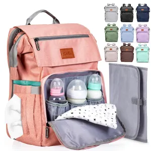 PILLANI Baby Diaper Bag Backpack - Baby Bags for Girls - Diaper Backpack - Large Pink Diaper Bags for Baby Girl w/Changing Pad - Baby Gifts for Girls, Baby Girl Gifts, Newborn Essentials Stuff for Mom