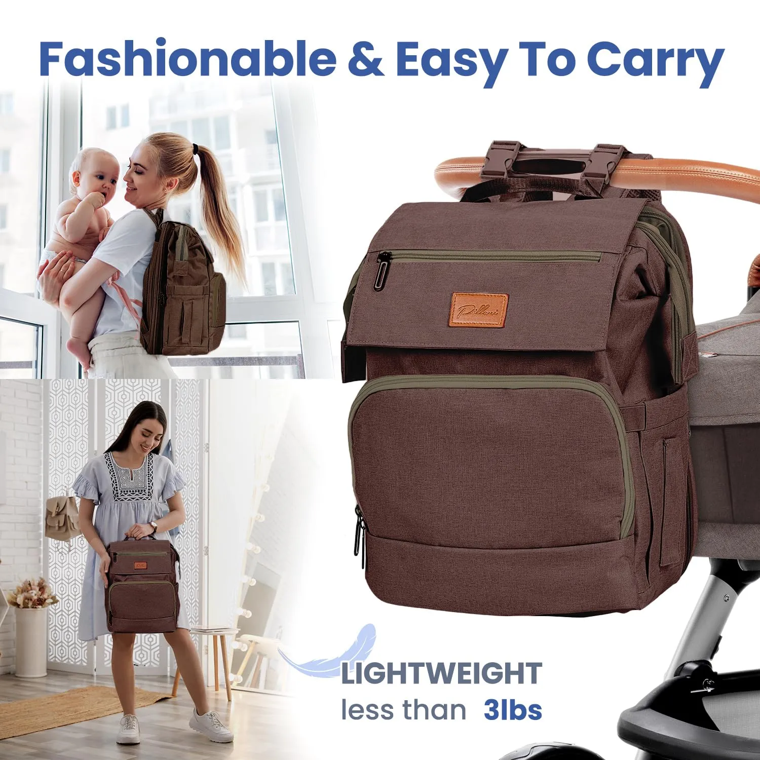 PILLANI Baby Diaper Bag Backpack - Diaper Backpack - Large Bag for Boys & Girls - Waterproof Travel Diaper Bags with Changing Pad - Baby Registry Search & Shower Gifts - Newborn Essentials Must Haves