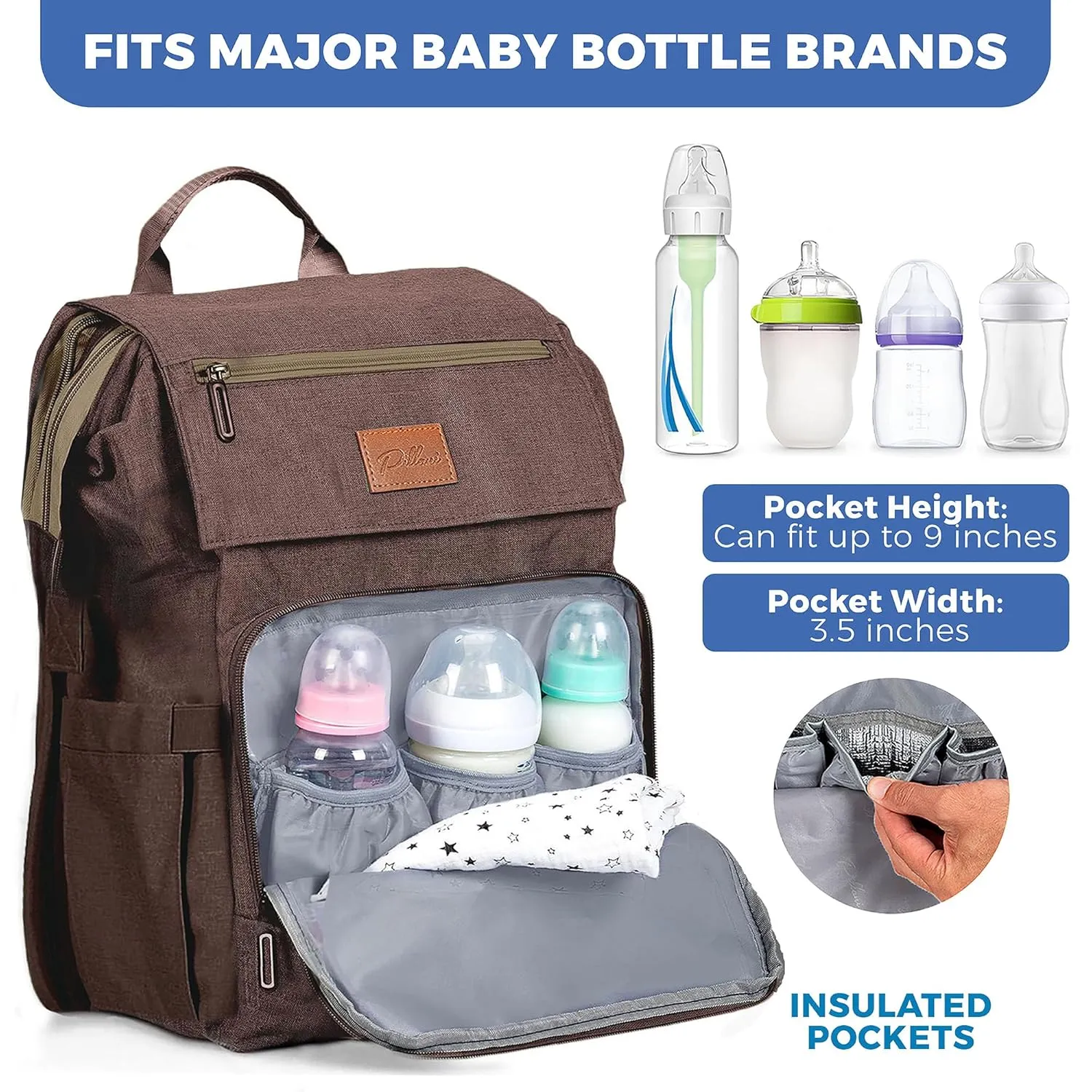 PILLANI Baby Diaper Bag Backpack - Diaper Backpack - Large Bag for Boys & Girls - Waterproof Travel Diaper Bags with Changing Pad - Baby Registry Search & Shower Gifts - Newborn Essentials Must Haves