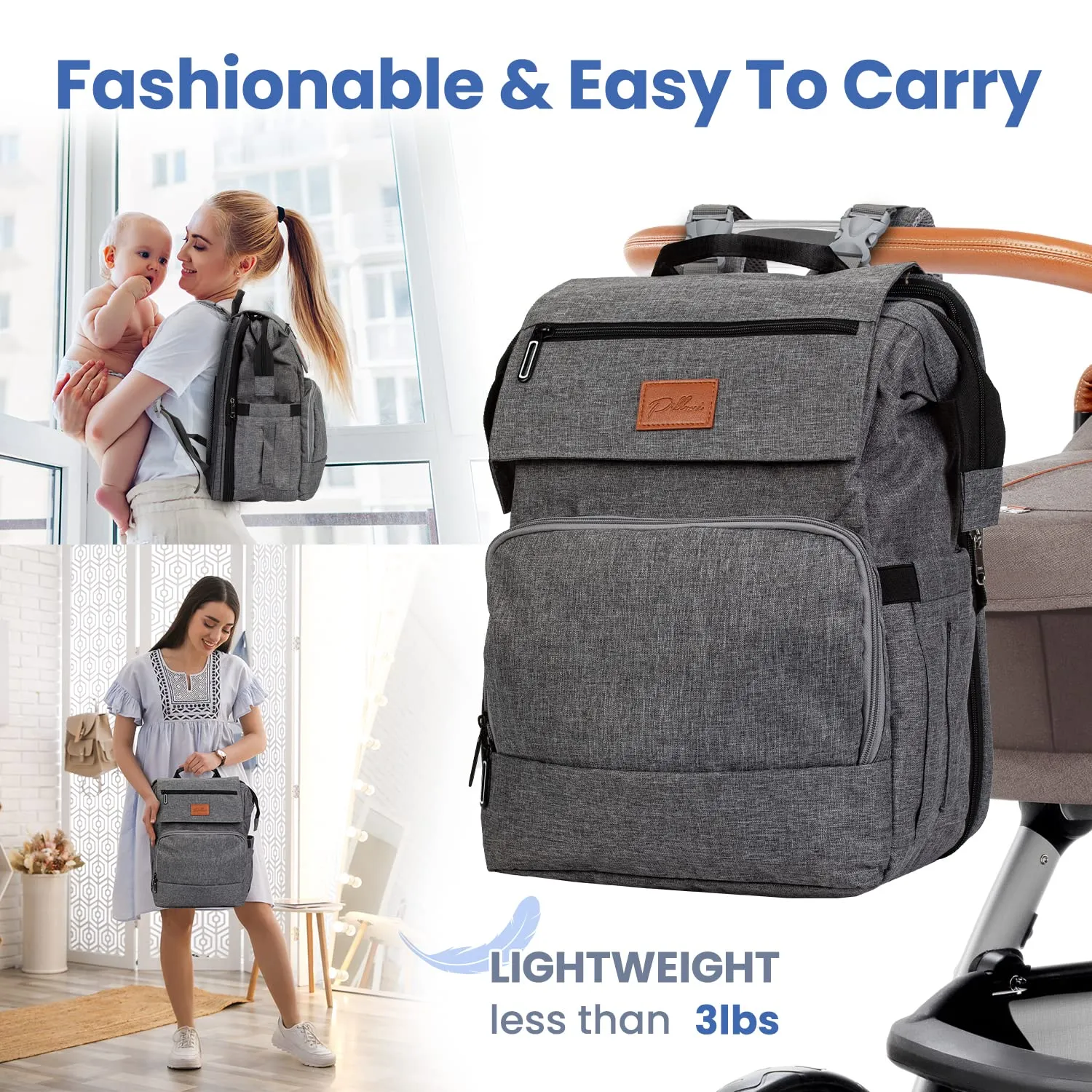 PILLANI Baby Diaper Bag Backpack - Large Bag for Boys & Girls - Diaper Backpack - Travel Diaper Bags with Changing Pad - Baby Registry Search Stuff & Shower Gifts - Newborn Essentials Must Haves Mom