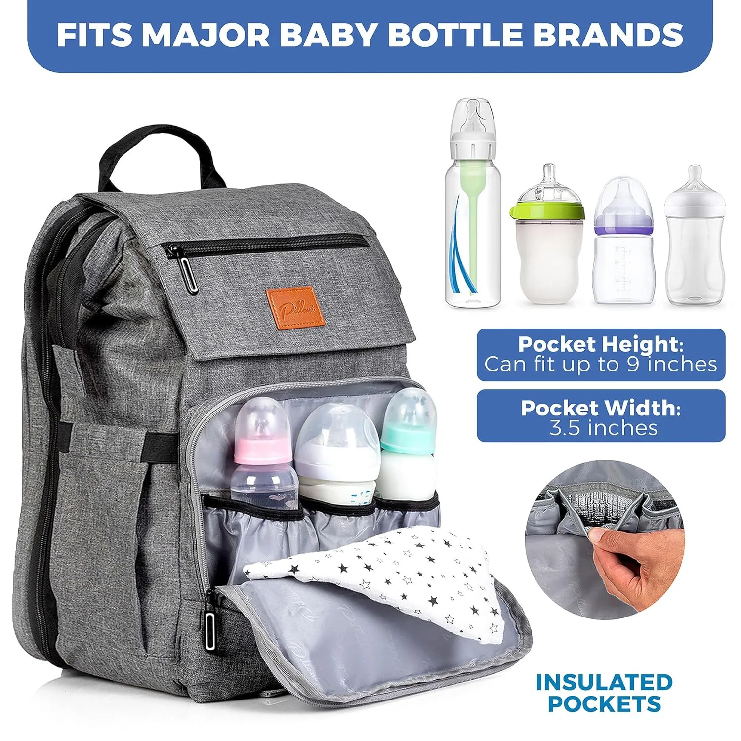 PILLANI Baby Diaper Bag Backpack - Large Bag for Boys & Girls - Diaper Backpack - Travel Diaper Bags with Changing Pad - Baby Registry Search Stuff & Shower Gifts - Newborn Essentials Must Haves Mom