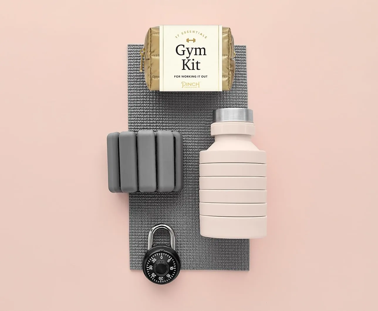 Pinch Provisions Bronze Puffer Gym Kit, Includes 15 Personal Care Essentials for Fitness, Compact Zipper Pouch, Multi-Functional, Perfect for Working Out, Gym Bags, Duffle Bags & Lockers