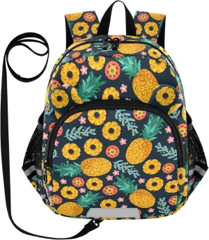 Pineapple Tropical Preschool Backpack Fruit Daycare Bookbag School Backpack with Traction Rope for Kids 3-6