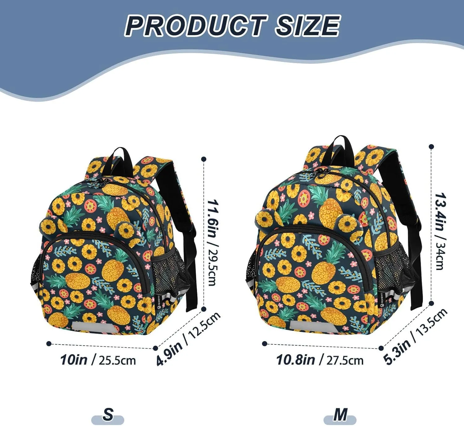 Pineapple Tropical Preschool Backpack Fruit Daycare Bookbag School Backpack with Traction Rope for Kids 3-6