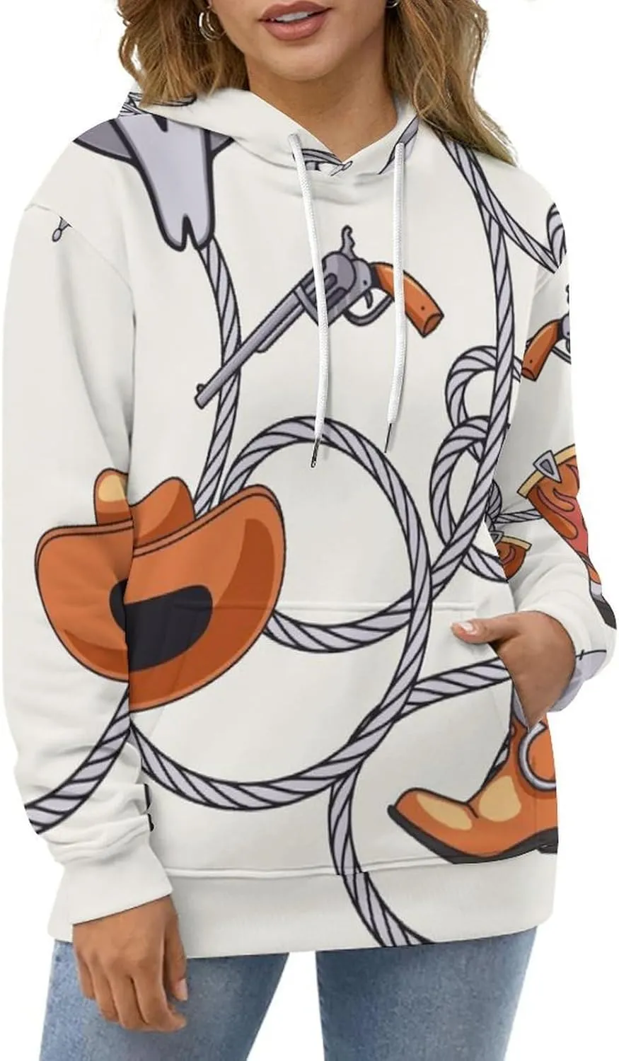 Pink Cowgirl Boots And Hats Hoodies for Men Cartoon Cowboy Womens Mens Sweatshirt