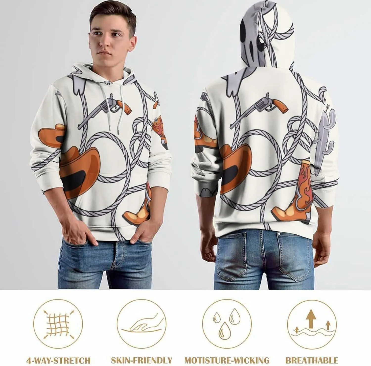 Pink Cowgirl Boots And Hats Hoodies for Men Cartoon Cowboy Womens Mens Sweatshirt
