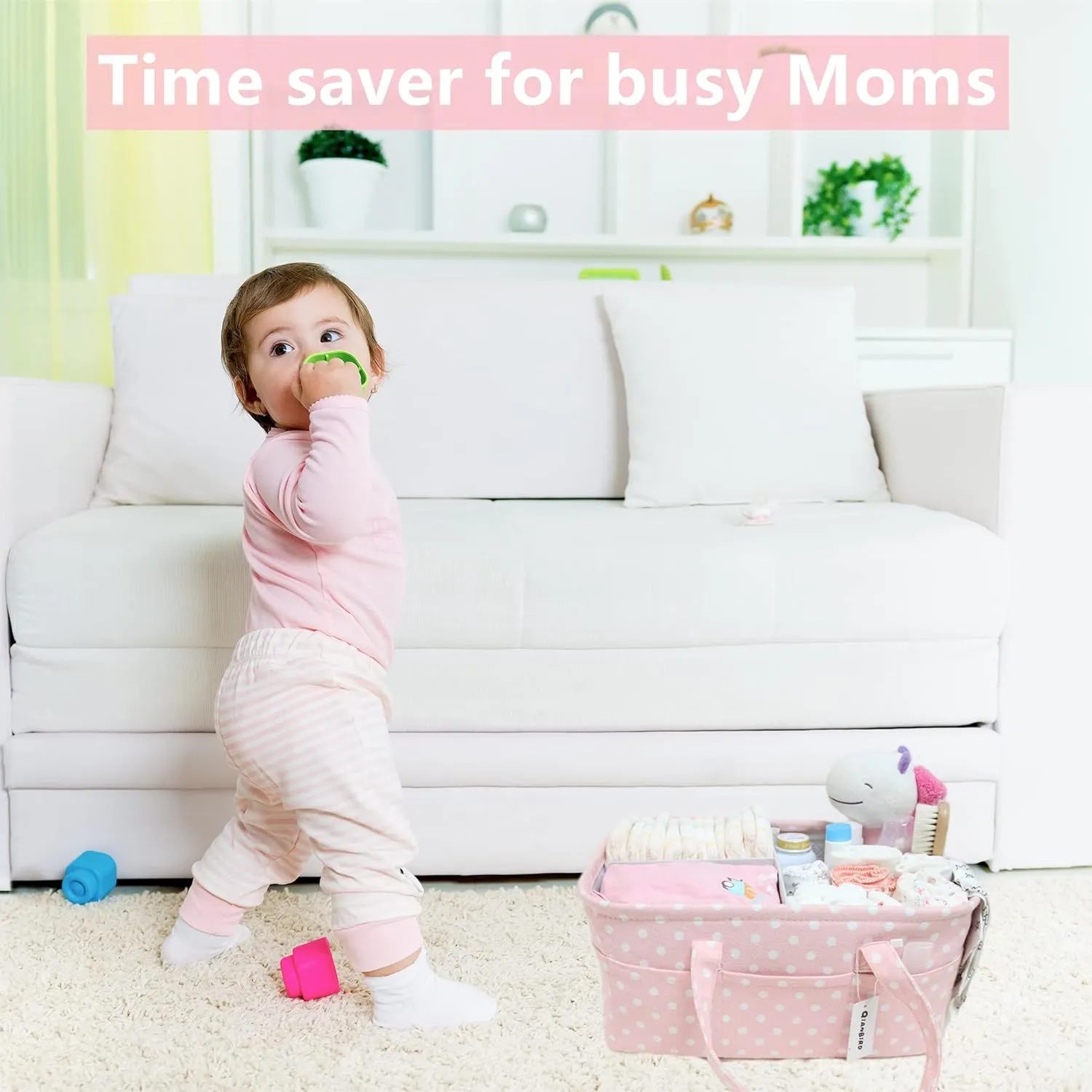 Pink Diaper Caddy Organizer for Baby Girl-Large Portable Diaper Caddy Basket for Changing Table-Diaper Organizer Caddy-Car Travel Tote Bag-Newborn Registry Baby Shower Basket for Diapers & Wipes