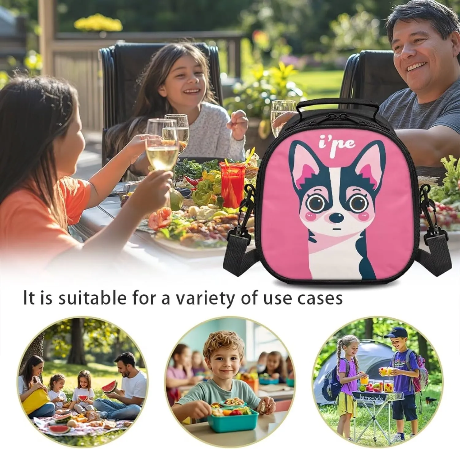 Pink Dog Kids Lunch Bag for Outdoor Activities Thermal Girls Lunch Bag Kids Cute Cartoon Design Kids Love Retards Food Temperature Loss for Lunch Boxes Food Drinks Etc