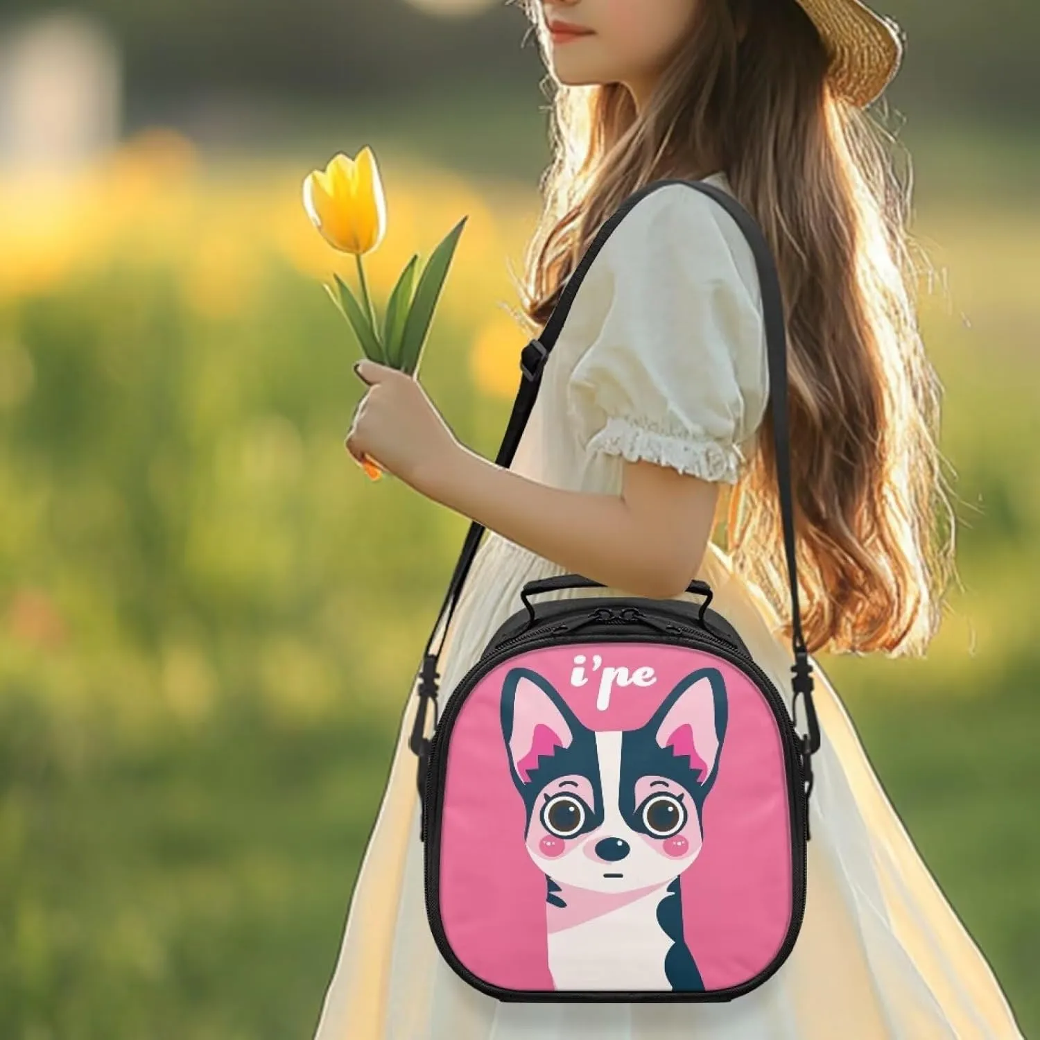 Pink Dog Kids Lunch Bag for Outdoor Activities Thermal Girls Lunch Bag Kids Cute Cartoon Design Kids Love Retards Food Temperature Loss for Lunch Boxes Food Drinks Etc