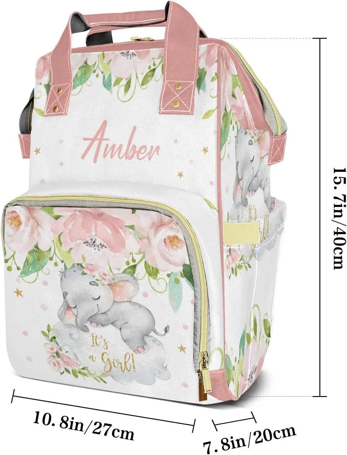 Pink Flower Elephant Diaper Bags Customized Mummy Nursing Casual Daypack Hiking Camping Baby Bags for Mom