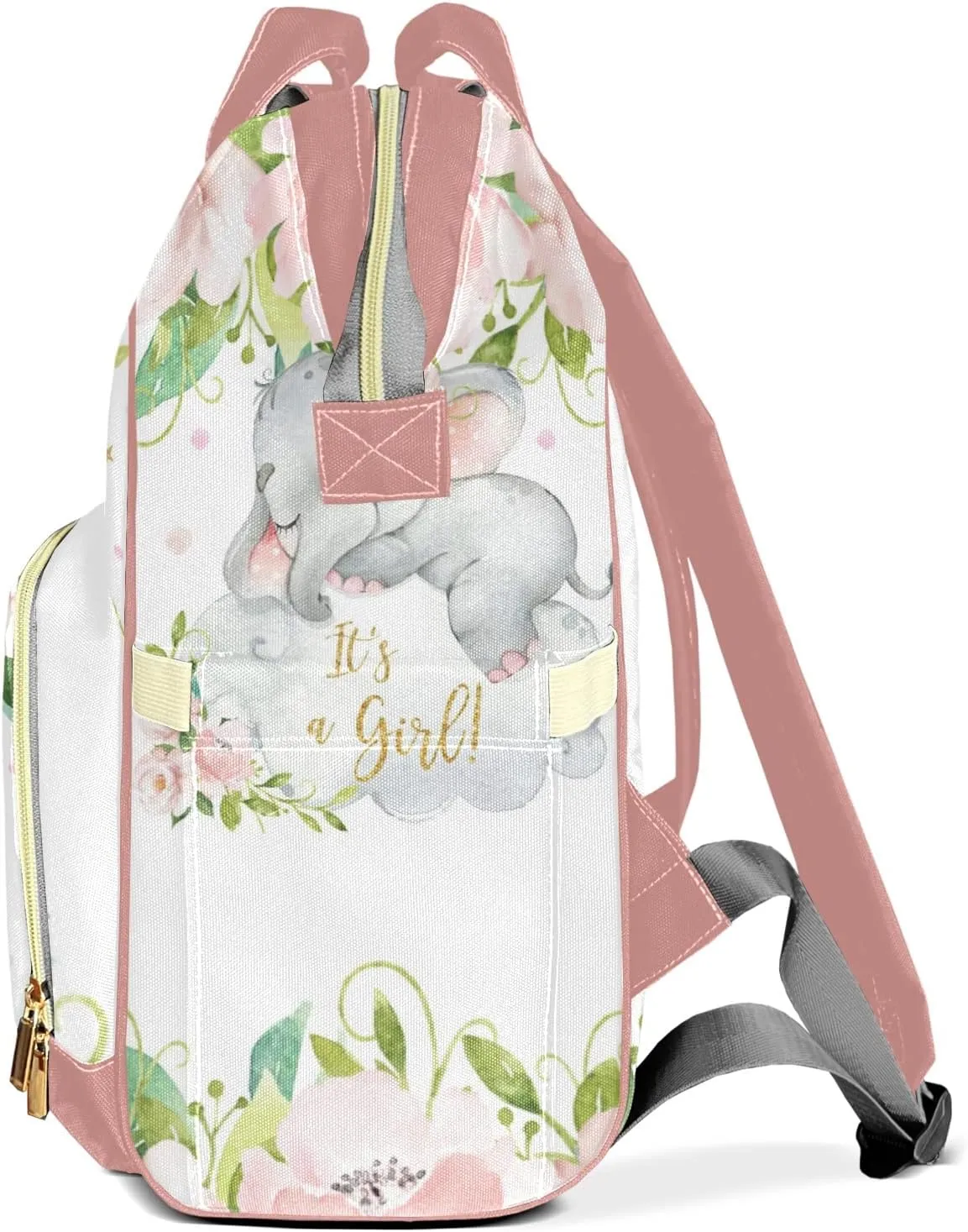 Pink Flower Elephant Diaper Bags Customized Mummy Nursing Casual Daypack Hiking Camping Baby Bags for Mom