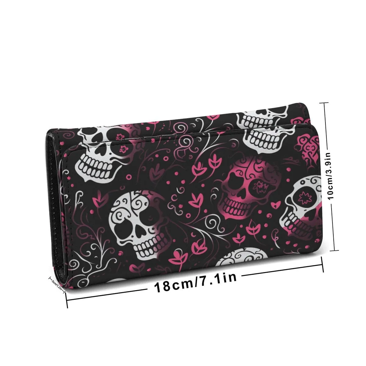 Pink Skulls With Pink Flowers Foldable Wallet