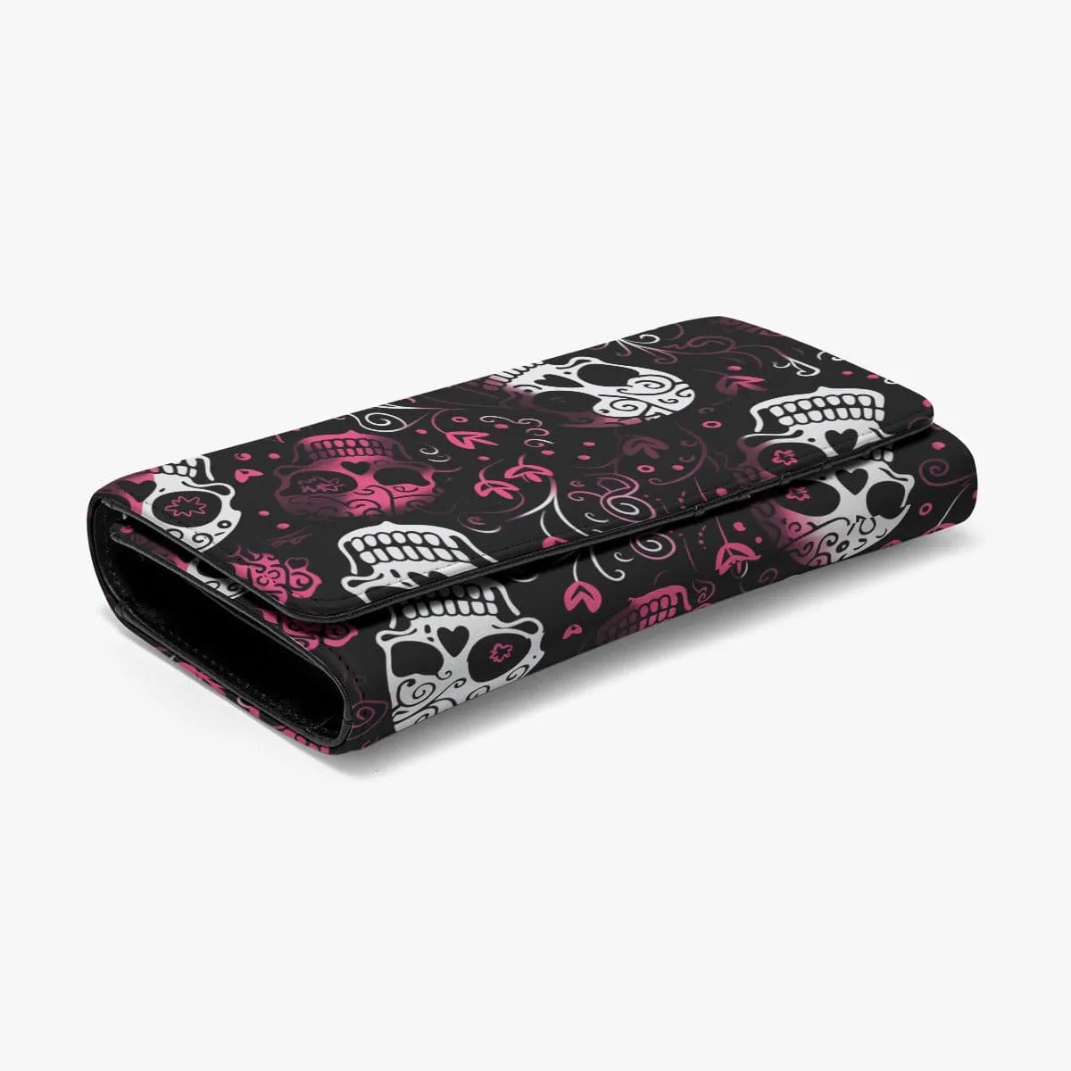 Pink Skulls With Pink Flowers Foldable Wallet