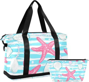 Pink Starfish Versatile Sports Travel Bag - Lasting Twill Tote, Removable Wheel & Rod Bagging, Multi-pocket Design, Complimentary Makeup Bag