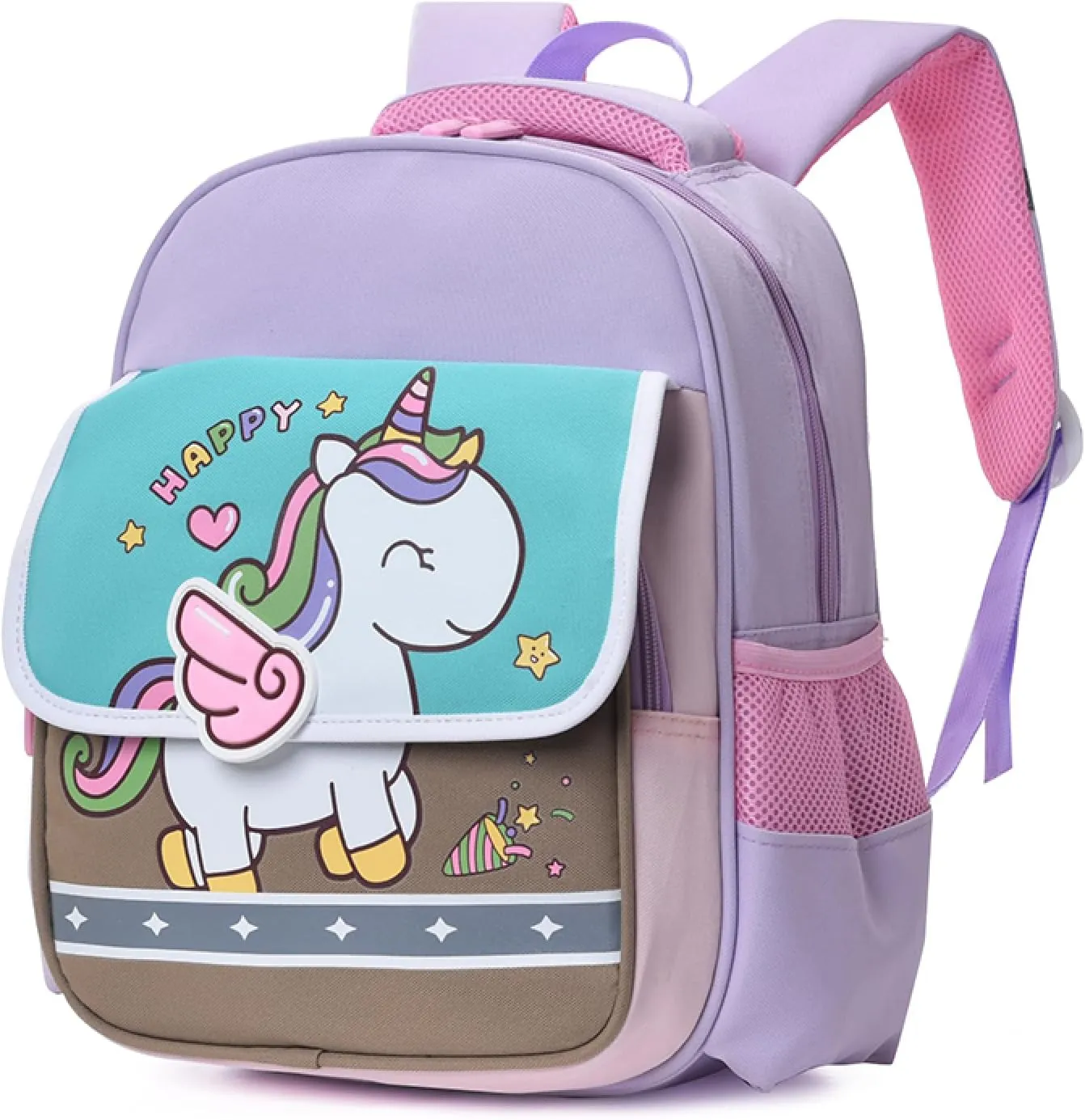 Pink Unicorn Cartoon Kids Backpack - Waterproof School Bag for Boys and Girls Ages 3-6, Ideal for Preschool and Kindergarten (lilac), Medium