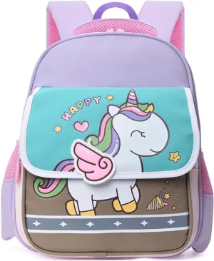 Pink Unicorn Cartoon Kids Backpack - Waterproof School Bag for Boys and Girls Ages 3-6, Ideal for Preschool and Kindergarten (lilac), Medium