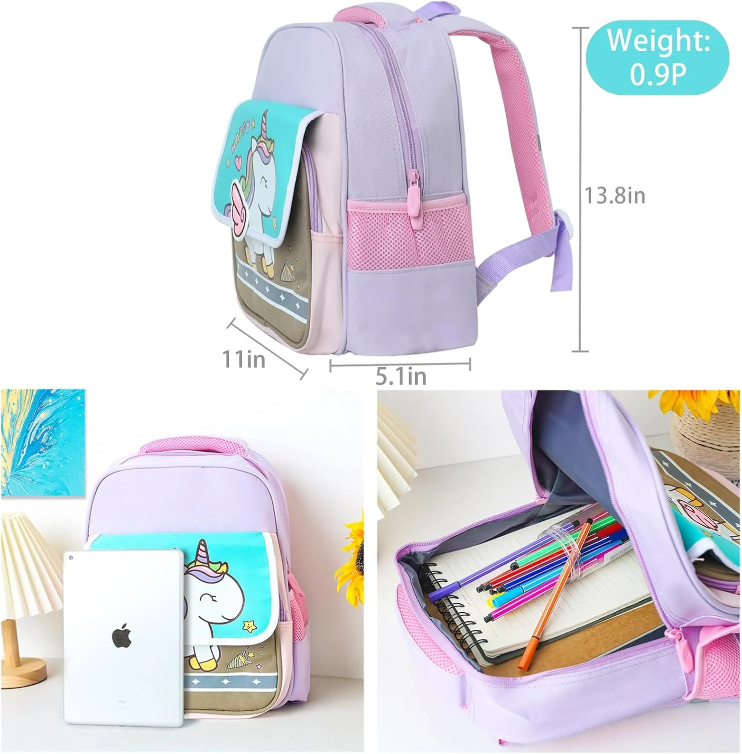 Pink Unicorn Cartoon Kids Backpack - Waterproof School Bag for Boys and Girls Ages 3-6, Ideal for Preschool and Kindergarten (lilac), Medium