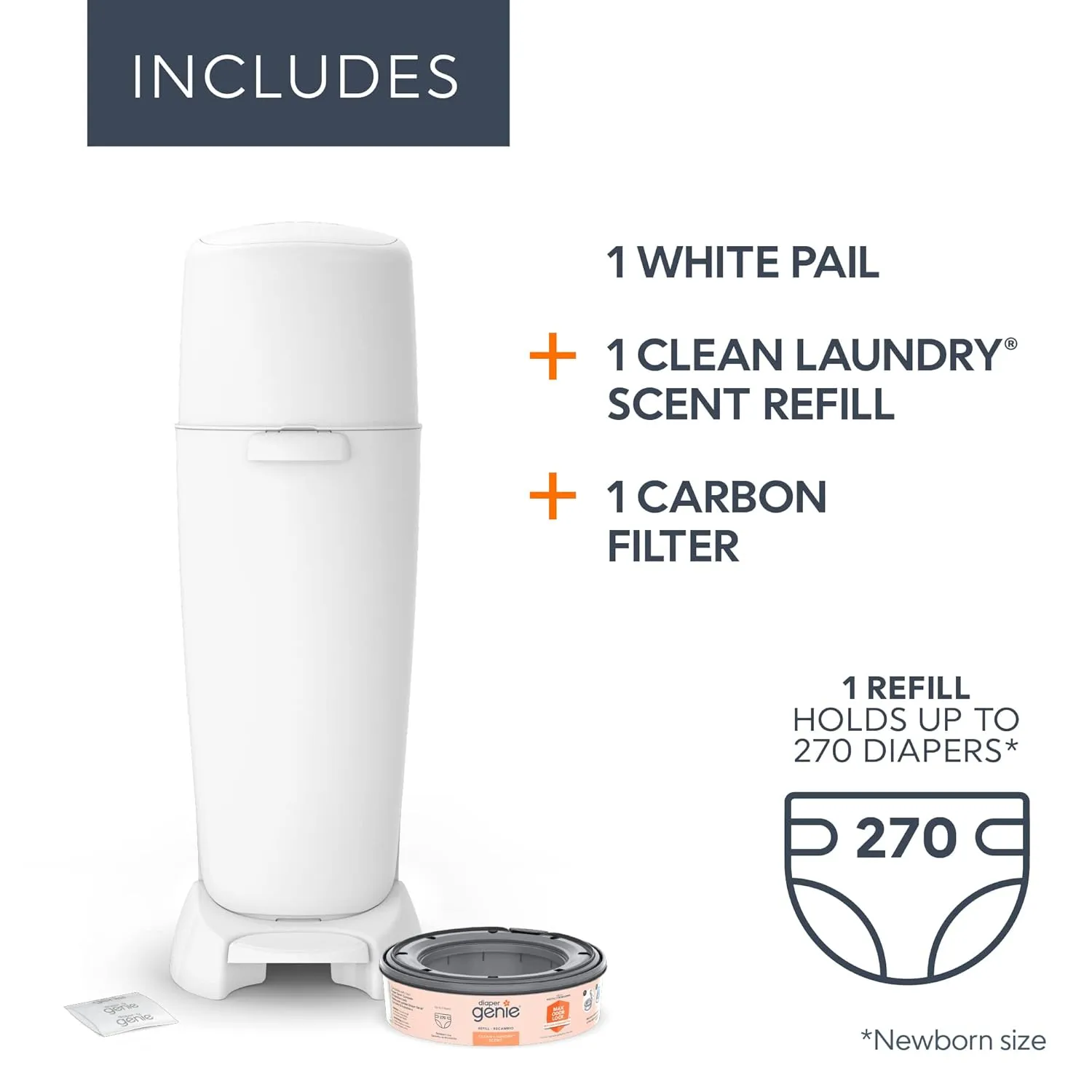 Playtex Diaper Genie Complete Pail with Built-In Odor Controlling Antimicrobial, Includes Pail & 1 Refill, White , 8.36 Pound