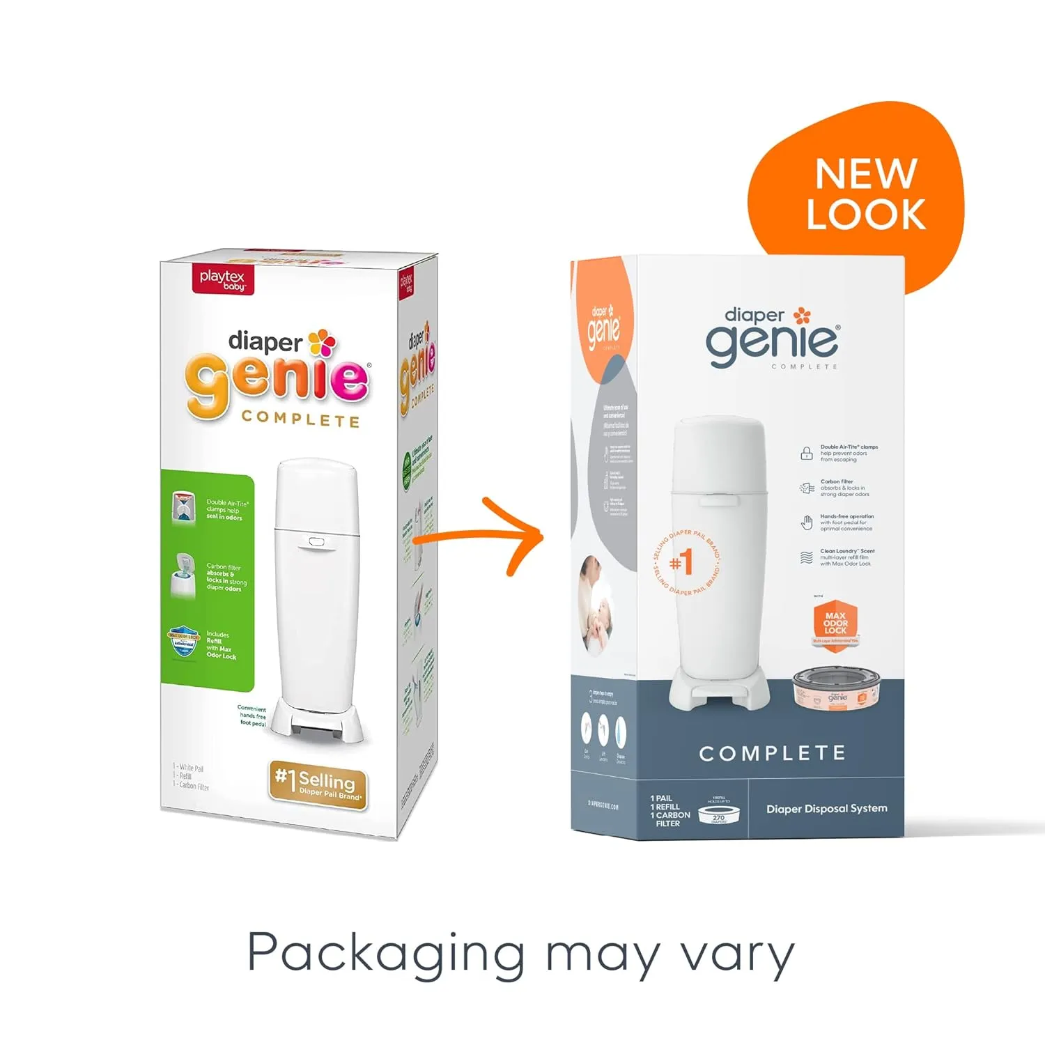 Playtex Diaper Genie Complete Pail with Built-In Odor Controlling Antimicrobial, Includes Pail & 1 Refill, White , 8.36 Pound