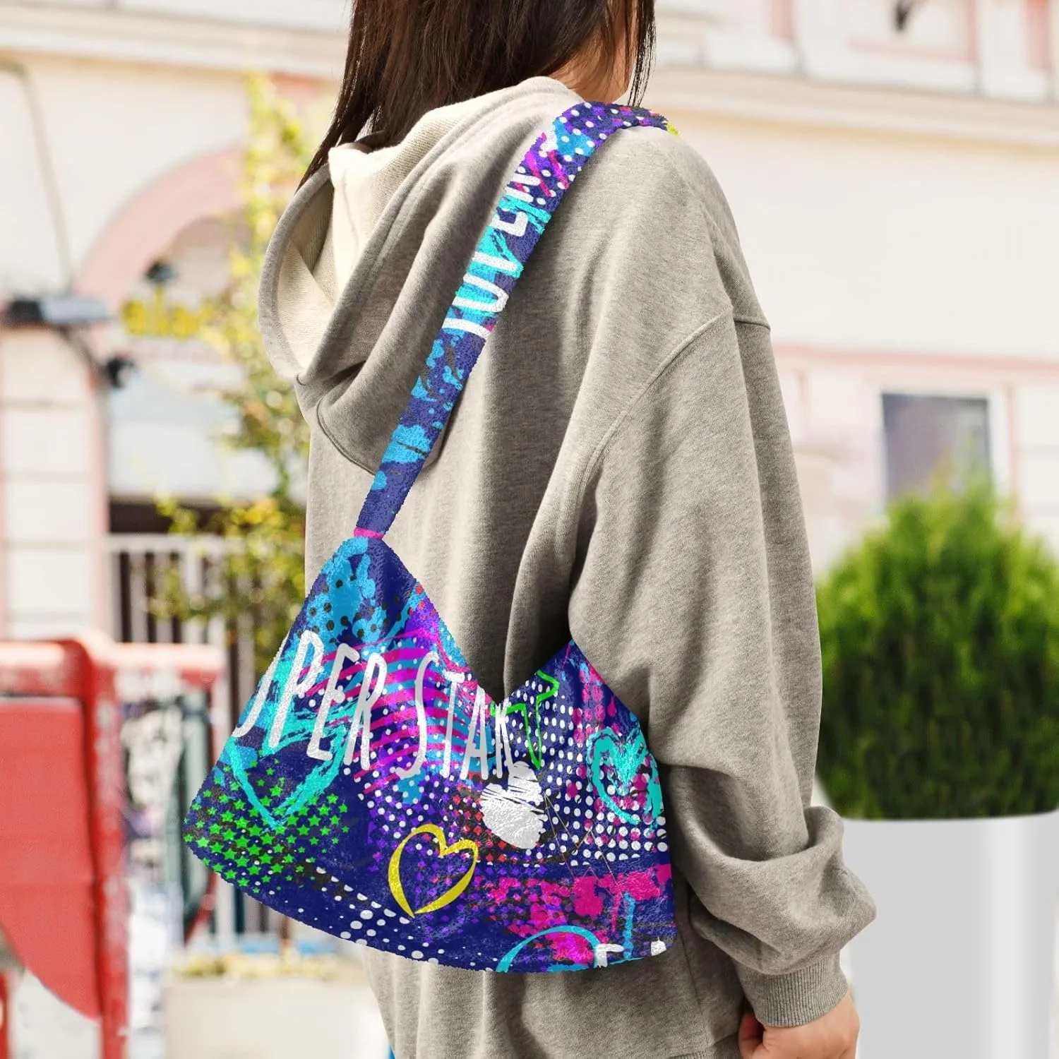 Plush Underarm Bag Ladies Fluffy Shoulder Bag Women Furry Fashions Tote Bag Plush Handbag for Autumn and Winter Multicolor 1
