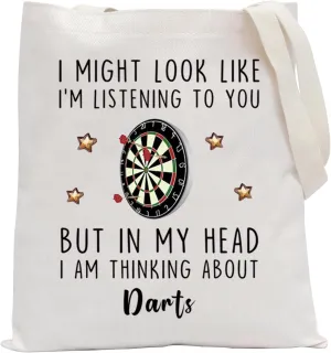 POFULL Darts Gift Darts Player Gift Darts Game Lovers Gift But In My Head I Am Thinking About Darts Tote Bag