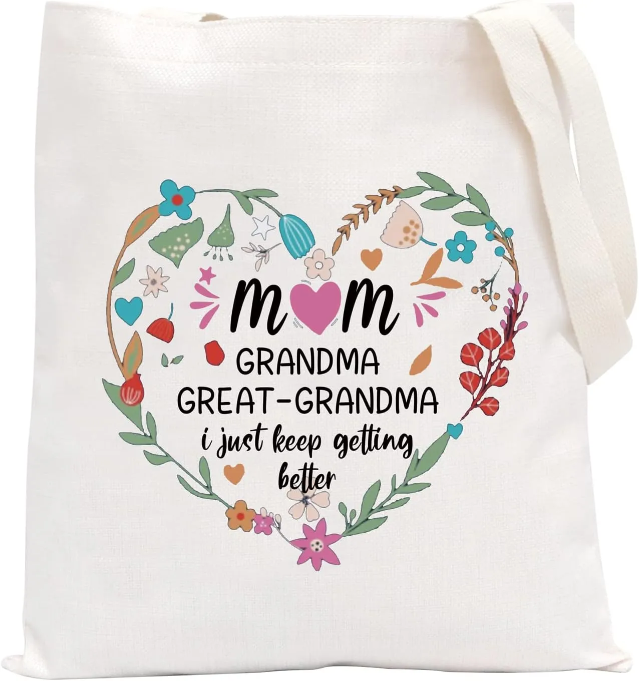 POFULL Grandma Gift Mom Great-Grandma I Just Keep Getting Better Tote Bag Mother's Day Gifts for Grandma