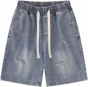 POHADON Y2K Blue Denim Shorts Summer Casual Loose Straight Leg Unisex Baggy Jeans Shorts Jorts Grunge Harajuku Streetwear