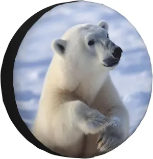 Polar Bear Tire Cover Outdoor Waterproof Snow Sun Rain Wheel Cover Portable Wheel Bags Camper Spare Tire Cover Universal Car Tire Protectors for Trailer RV SUV