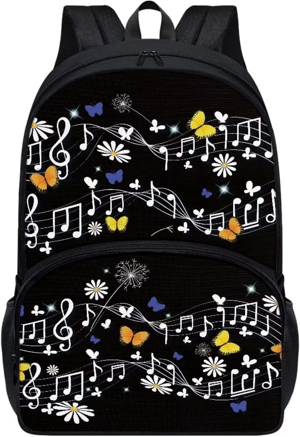 POLERO Music Note Backpack for Music Lovers Musical Butterfly Daisy Floral Kids Schoolbags Elementary Bookbag Travel Daypack