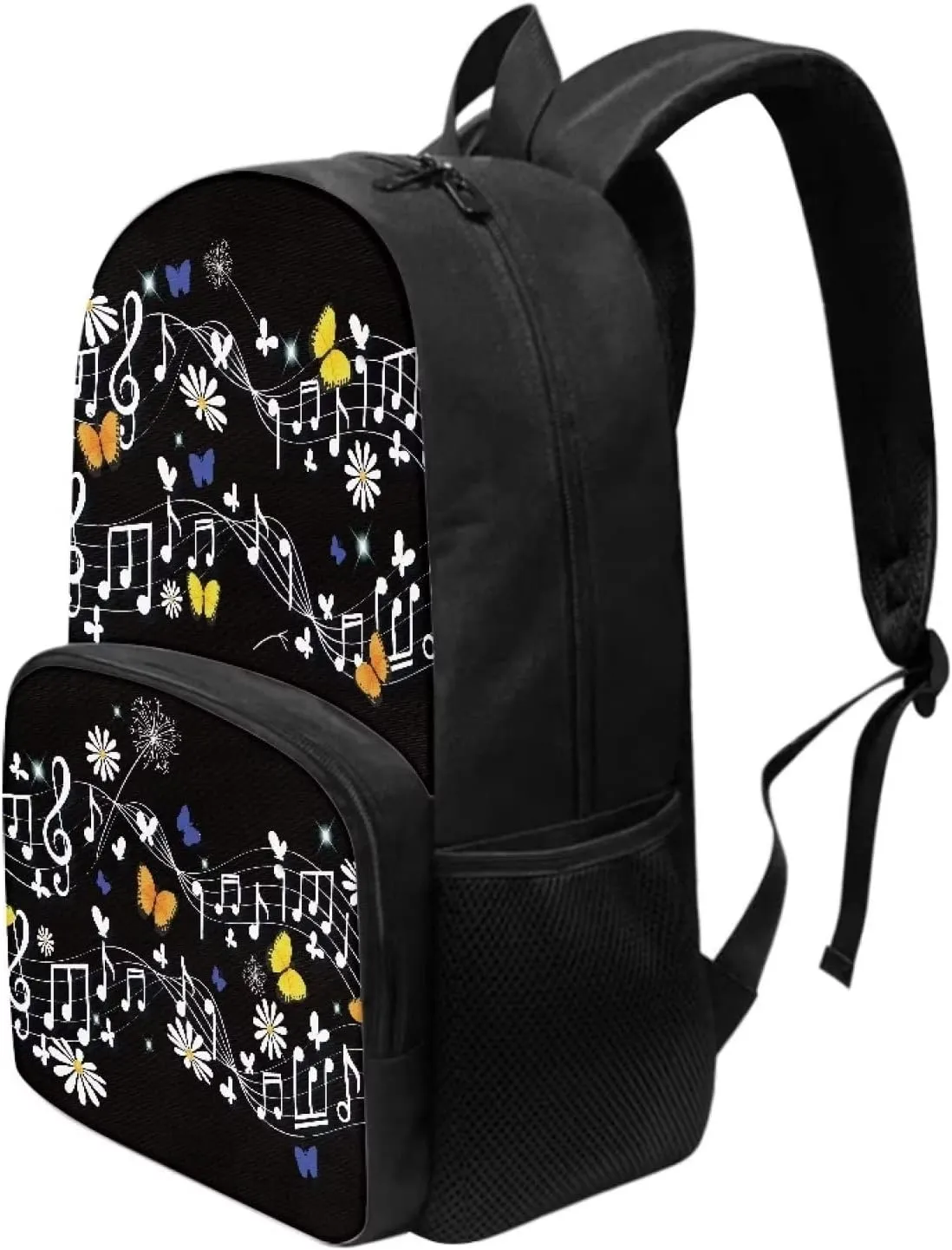 POLERO Music Note Backpack for Music Lovers Musical Butterfly Daisy Floral Kids Schoolbags Elementary Bookbag Travel Daypack