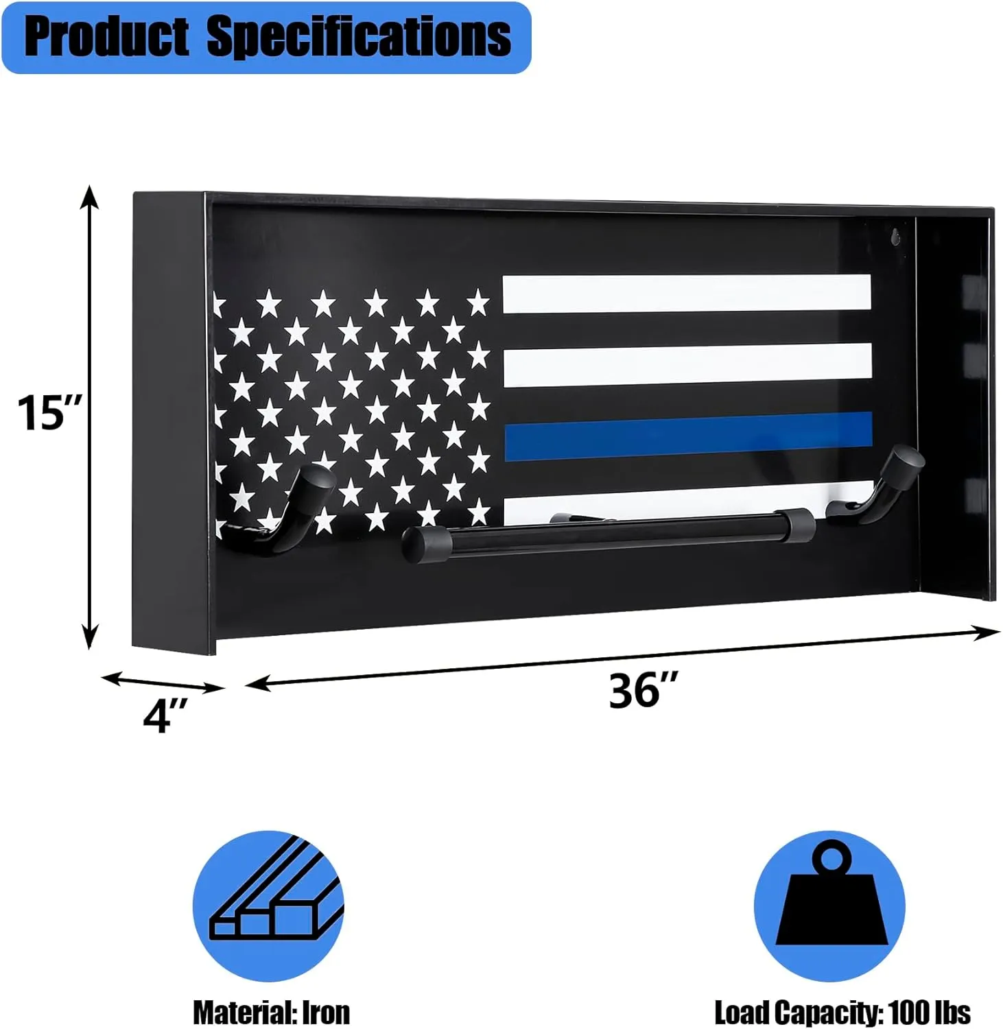 Police Gear Stand, Police Hanger, Tactical Duty Gear Rack with 3 Hooks, Free-Standing All Iron Frame Police Gift Decor with Flag, Black, Come Home Safe