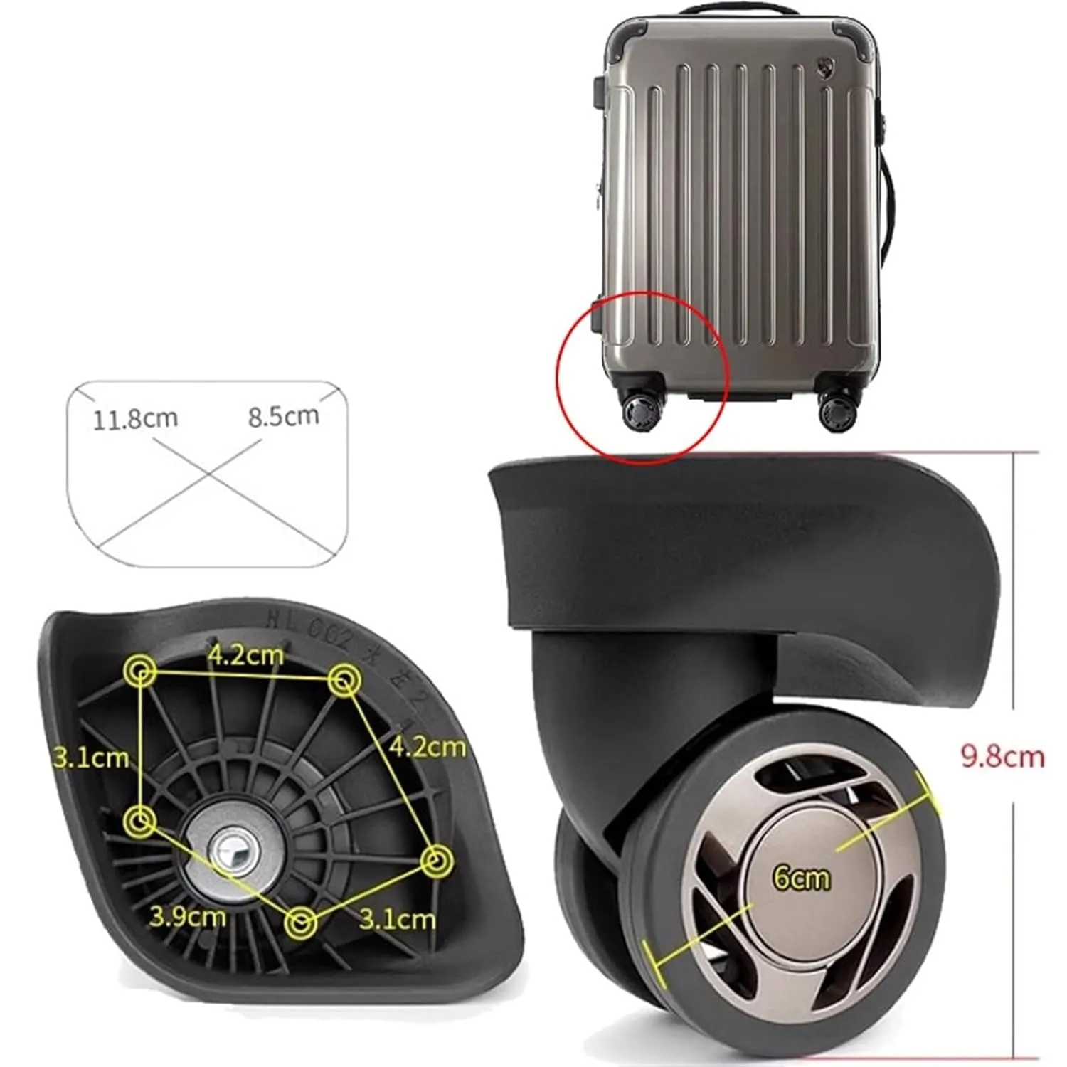 PONNYC Luggage Wheels Accessories, Suitcase Trolley Universal Wheel Casters Mute Repair Old Suitcase 1Pcs(Rimowa 50cm)