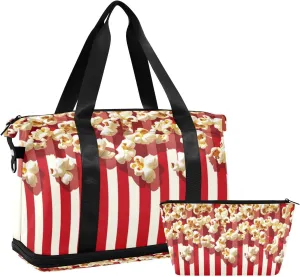 Popcorn Versatile Sports Travel Bag - Lasting Twill Tote, Removable Wheel & Rod Bagging, Multi-pocket Design, Complimentary Makeup Bag