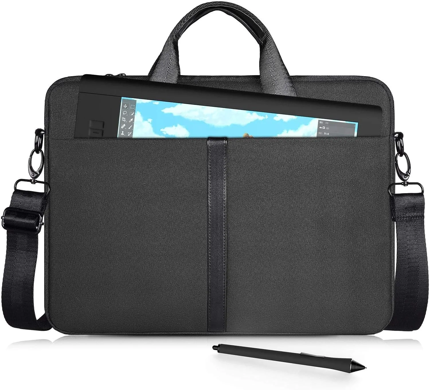 Portable Drawing Tablet Sleeve Case for Wacom Cintiq 16/ Intuos Pro PTH860, Huion Kamvas Pro 16 Shoulder Protective Bag, Black