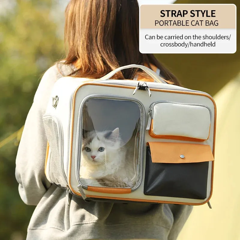 Portable Large Capacity Cat Bag Breathable Foldable Pet Trolley Case Cat Backpack Puppy Travel Bag Pet Stroller